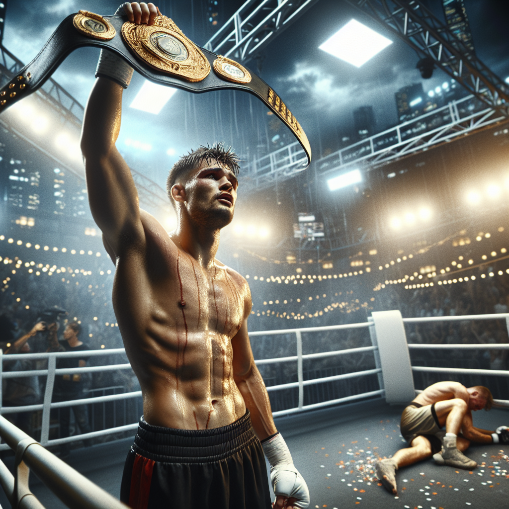 Ислам Махачев поднимает чемпионский пояс после победы над Маддаленой в Лас‑Вегасе