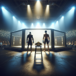 Анонс боя Ислама Махачева: октагон и чемпионский пояс, напряжённый кадр.